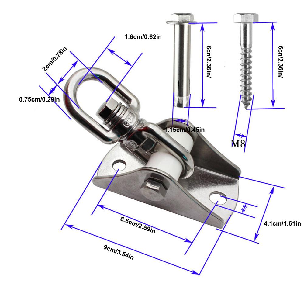 304 Stainless Steel Swing Hanger Swivel Hook for Yoga Playground Swing Sets Porch Wood Concrete Ceiling Silent 1000 Lb Capacity