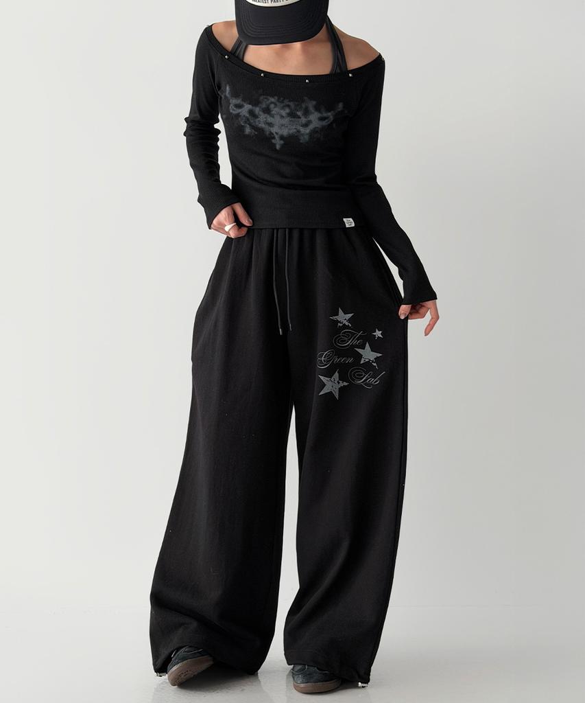 THE GREEN LAB Star Patch Terry Pants [Black]
