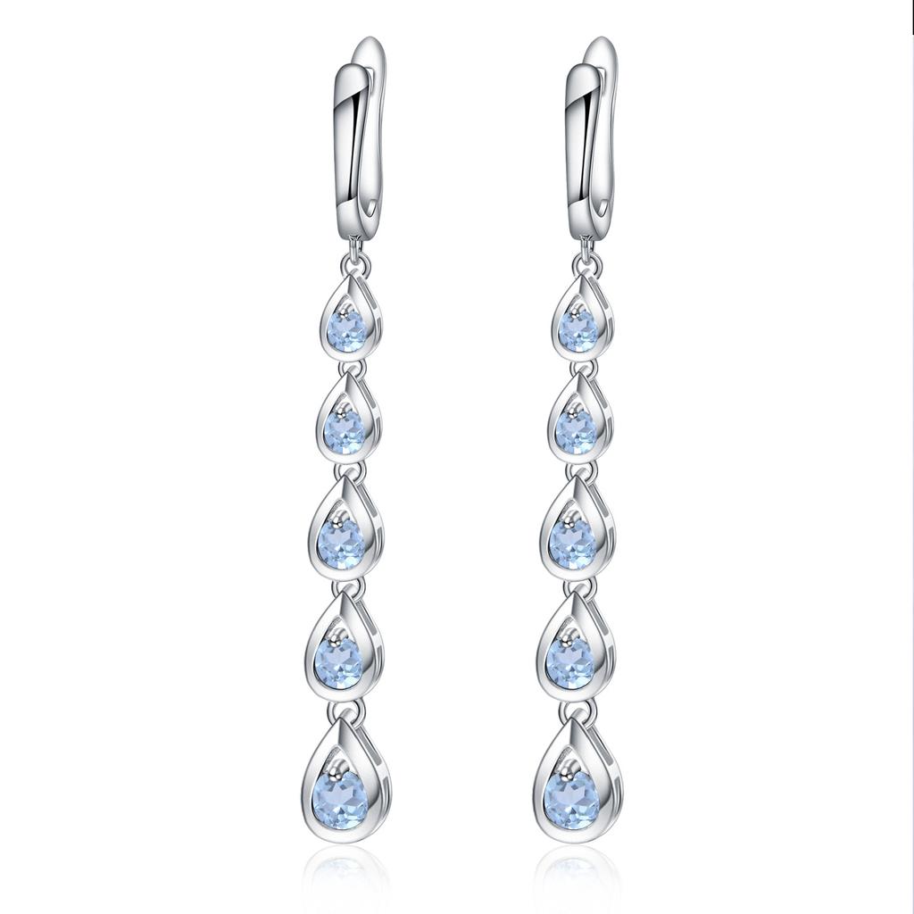 S925 Silver Sapphire Crystal Topaz Earrings, Exaggerated, High-end Earrings, Tassel Droplets, Long Earrings