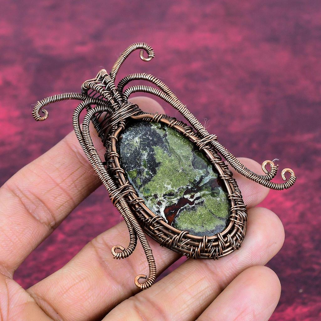 Dragon Bloodstone Gemstone Pendant Handmade Pendant Copper Wire Wrapped Jewelry