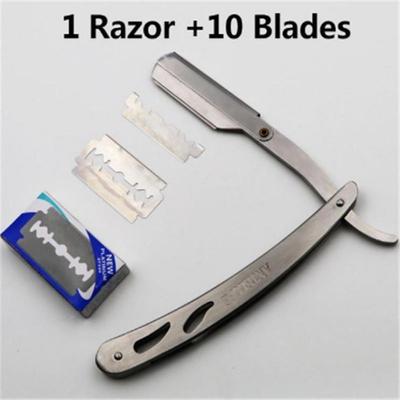 1set Men Straight Barber Edge Razors Folding Shaving Knife Hair Removal Tools With 10pcs Blades