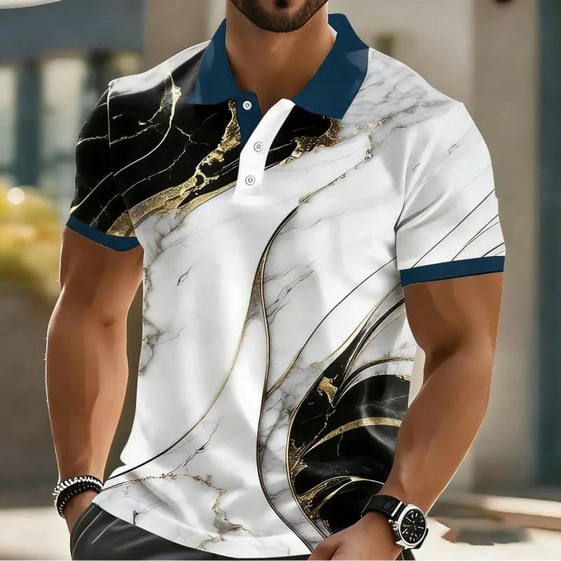 

Summer Men s Fashion Short Sleeve Polo Shirt Marble Copywriting Design 3D Printed Outdoor Wear Comfortable Polyester Fiber 3XL темно-синього кольору