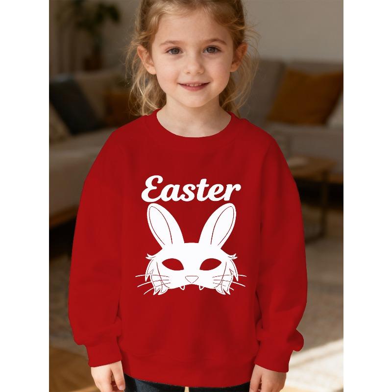 Kids Unisex Crewneck Sweatshirt, Easter Bunny Mask Letter Print Long Sleeve Pullover, Soft Fleece Kids Sweatshirt For Boys Girls Over 4 Years Old