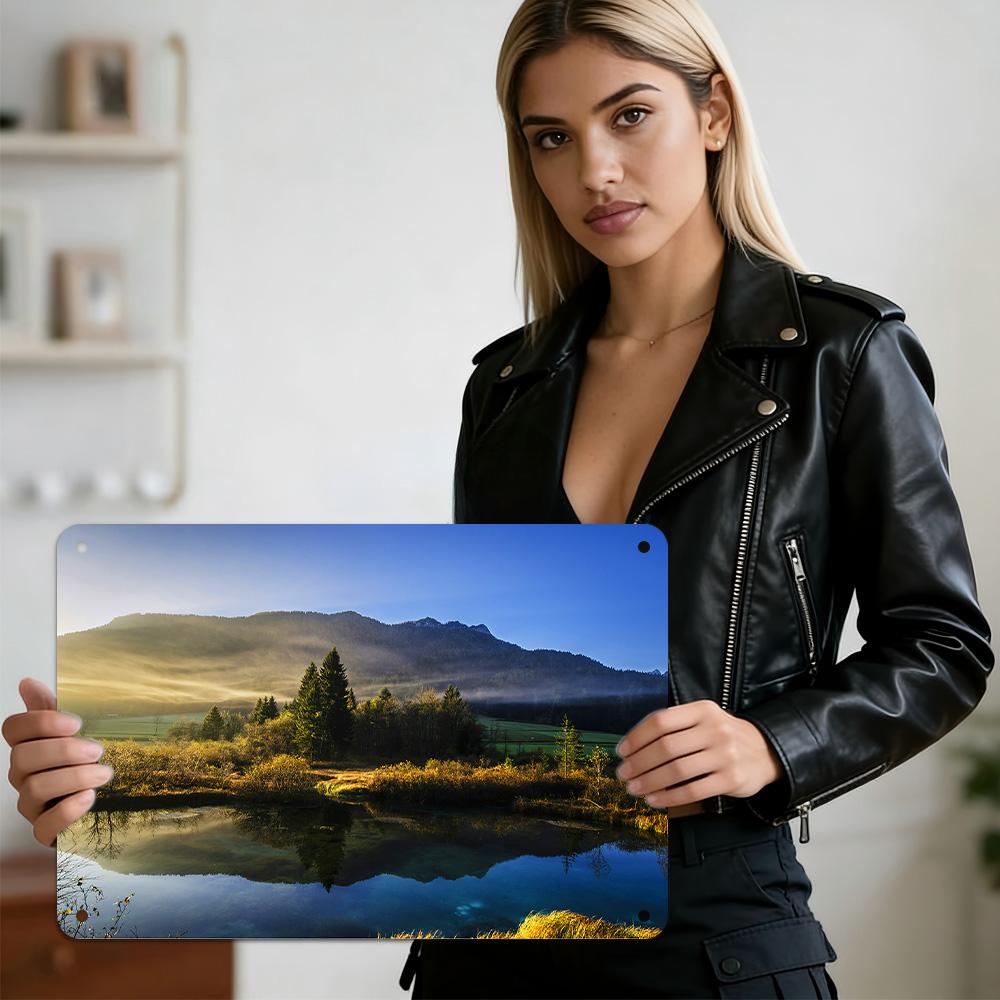HD Metal Tin Sign Stunning Turquoise Lake Wrapped by Rugged Mountain Ranges Pristine New Zealand Alpine Landscape Wall Decor