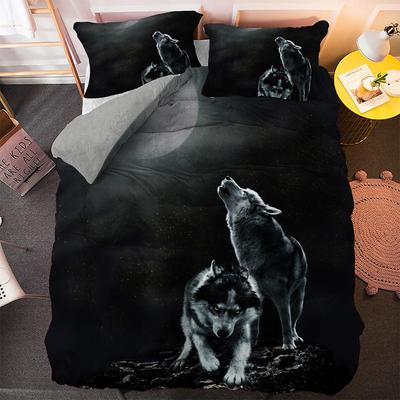 3-teiliges Bettwäscheset mit Wolf- und Mondmuster, geeignet für Queen-, King- und Doppelbetten, für Schlafzimmer, Gästezimmer, Hotel und als Heimdekoration.