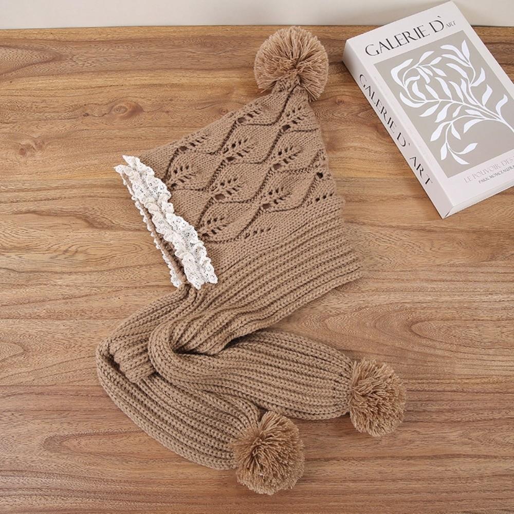 Lace Trim Integrated Winter Set Windproof Earflaps Winter Hat Soft Knitted Hat Scarf Set For Girls