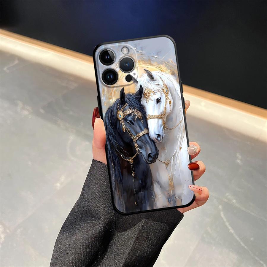 Animal Horse Pattern Black Soft Phone Cover Case for iPhone 13 12 11 17 Pro Max 17Air XS Max XR 15 16 14 Plus 7 8
