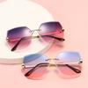 Mode Übergroße Randlose Sonnenbrille Damen Berühmte Luxusmarke Design Sexy Vintage Dame Sommerstil Sonnenbrille