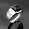 Men's Adjustable Black Agate Square Ring with Black Diamond - Korean Style and Smooth Finish