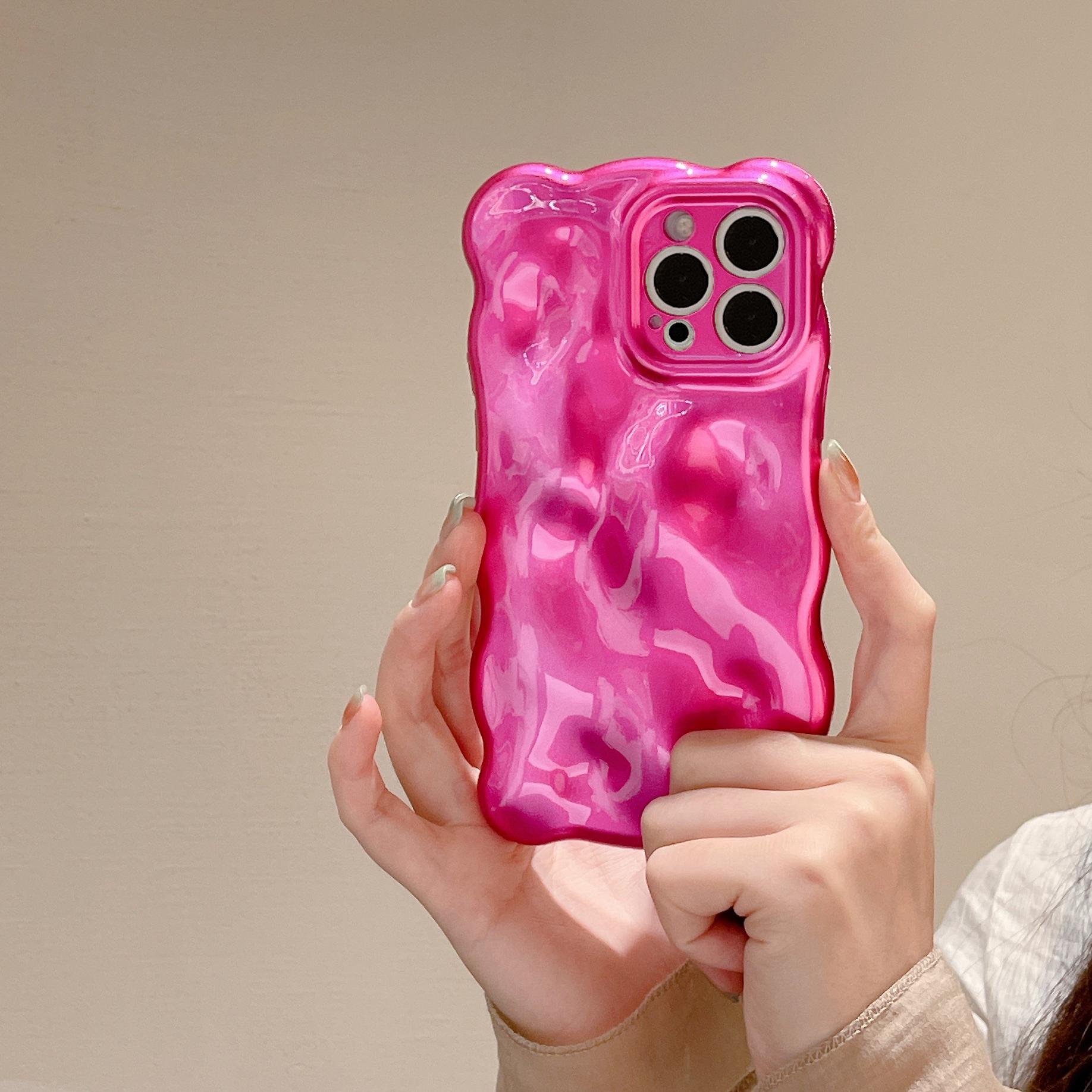 

Глянцевый 3D чехол для телефона с пузырчатым волнистым узором для iPhone 16 15 14 13 12 11 Pro Max 16 Pro Эстетика Мягкая противоударная задняя крышка Funda For iPhone 12 розы красного