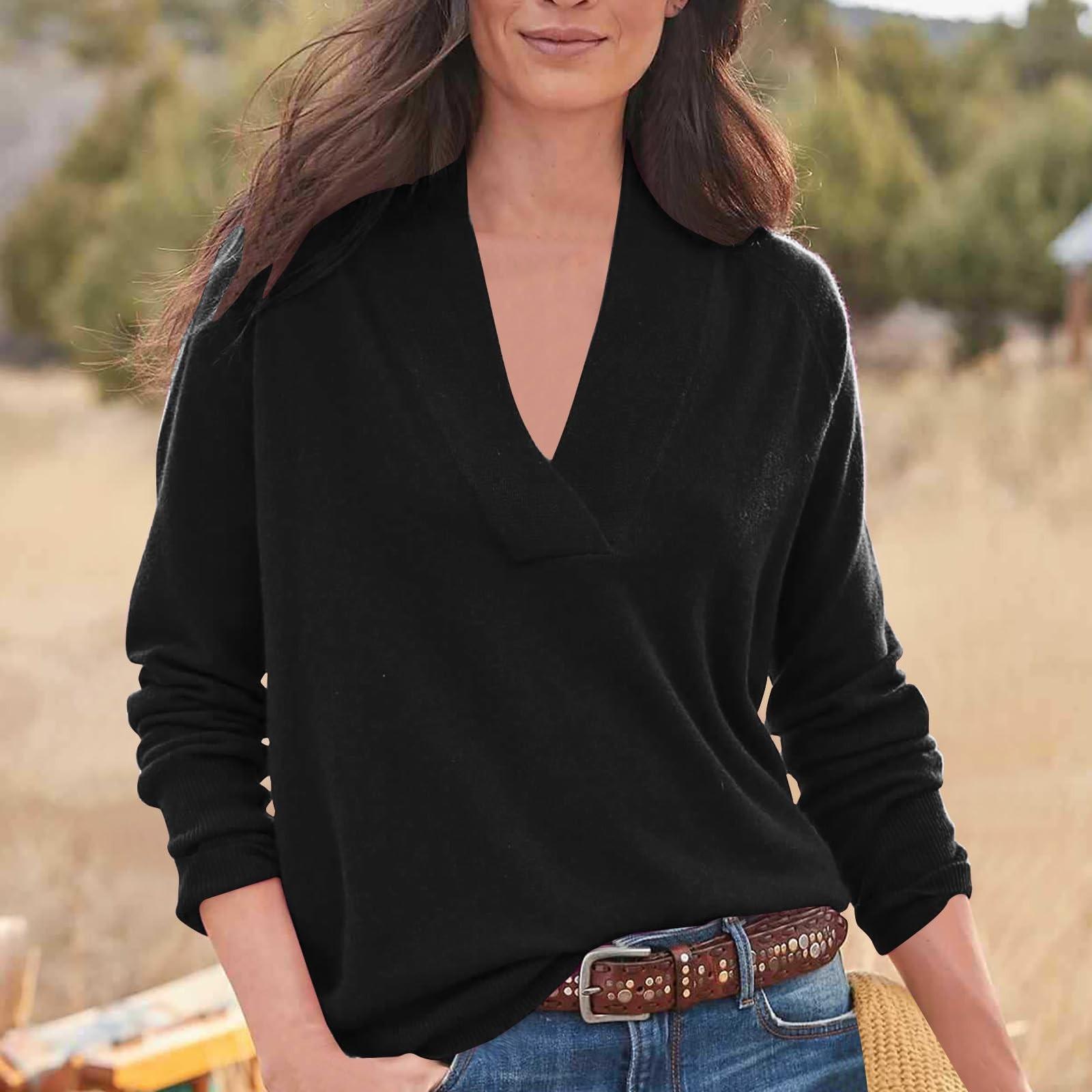 

Женские толстовки с V-образным вырезом, повседневные удобные модные наряды, одежда L чёрный