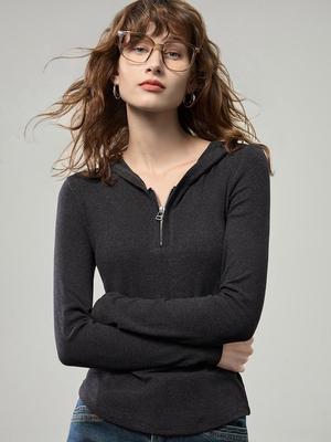 Women's Autumn 2025 Slim-Fit Half-Zip Long Sleeve Hooded Top