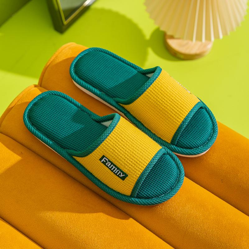 Unisex Linen Indoor Home Slippers Non Slip Soft Sole Breathable Quiet Slides