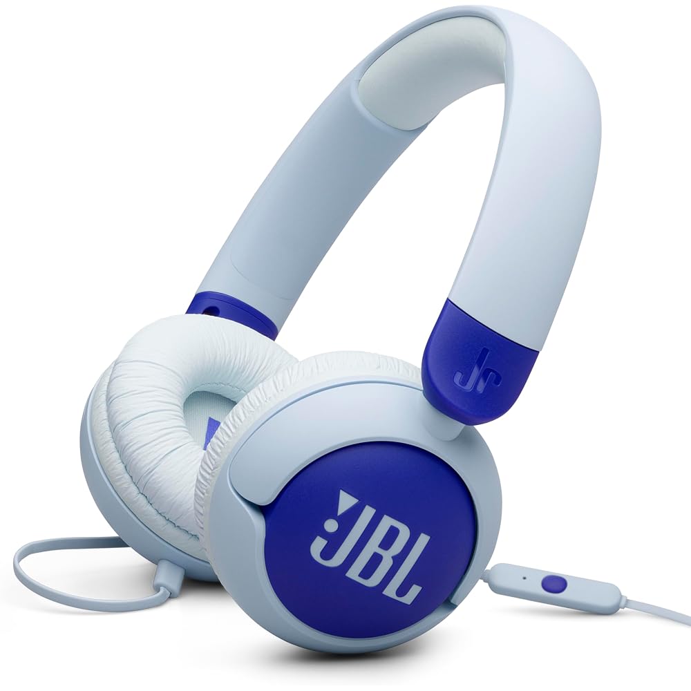 JBL Junior 320 / Kids' On-Ear Headphones / Volume Control Function / Built-in Microphone / Customizable Stickers Included / Blue / JBLJR320BLU