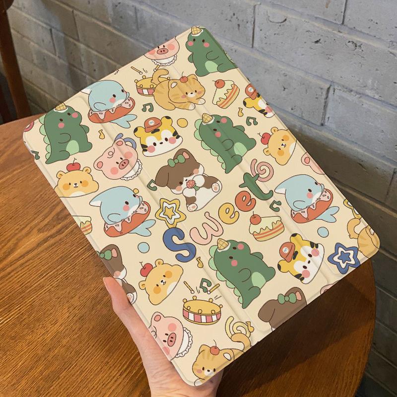 Für iPad Air6 Hülle Niedliches Lustiges Tiermuster iPad Dreifach faltbare TPU Hülle für gen9 gen8 gen7 10.2 2018/17 6. 5. 9.7 mit Stifthalter