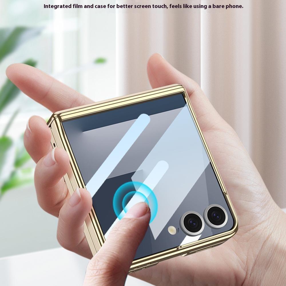 GKK For Samsung Galaxy Z Flip7 5G Magnetic Case Hinge Protection PU PC Tempered Glass Phone Cover