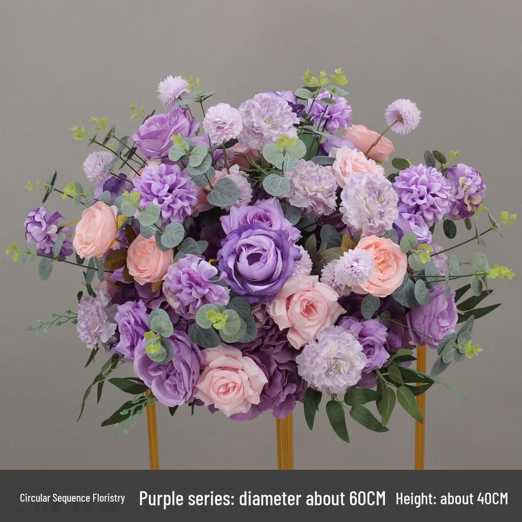 Simulated Silk Floral Arrangement: Round Flower Ball for Aisle, Table, or Wedding Stage Decoration.