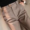 Women's High-Waist Herringbone Wool Pants - Slimming, Casual, Cropped, Autumn/Winter Style