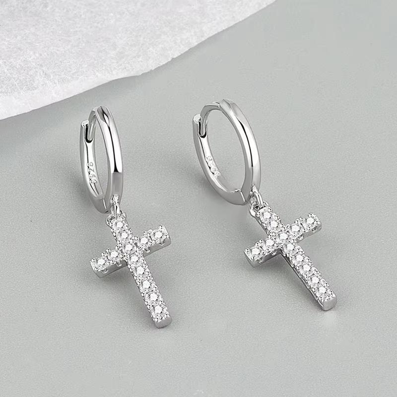Huajie Personality Cross Shape Inlaid Brilliant Zircon Women's Pendant Earrings Delicate Classic Party New  Trend Tide