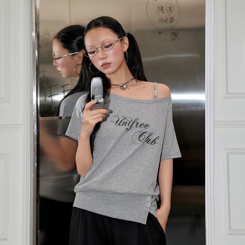 UNIFREE Women s Off-Shoulder Short Sleeve T-Shirt with Detachable Straps S