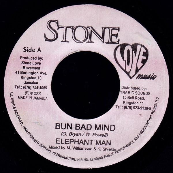 

7-дюймовая пластинка ELEPHANT MAN - Bun Bad Mind NONE Stone Love Musi 2004 Ямайка Регги, Ска и Даб Б/У