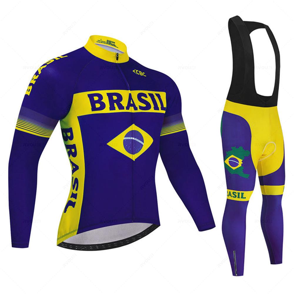 2026 Brazil Summer Long Sleeve Cycling Clothing Set Team Jersey Men Suit Breathable Outdoor Bike MTB Clothing Paded Ciclismo Maillot