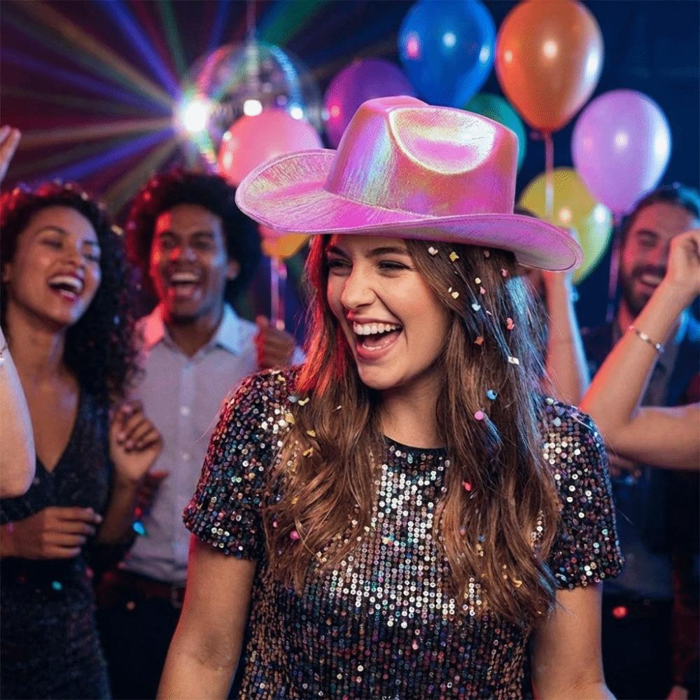 Glamouröser Neon-Westernhut Perlmuttglanz Western-Cowboyhut Cowgirl-Partyhut Western-Thema