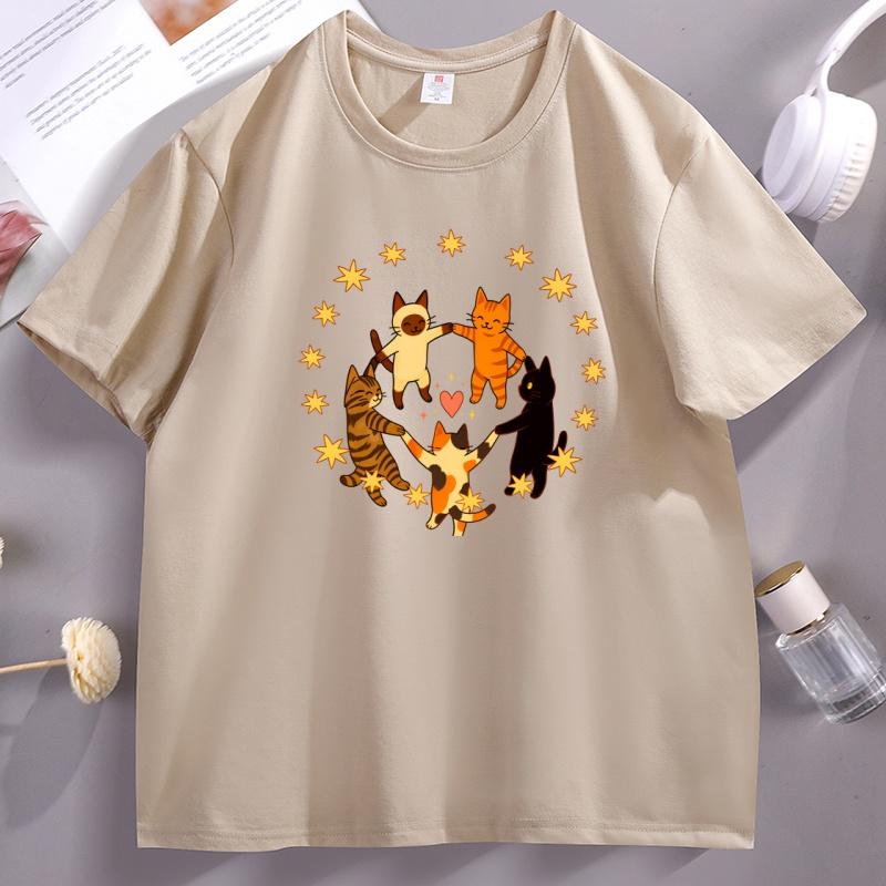 Dancing Cats TShirt Vintage Cat Lover Mom T Shirt Print Short Sleeve TShirts Casual Streetwear Summer Y2k Clothes Tops