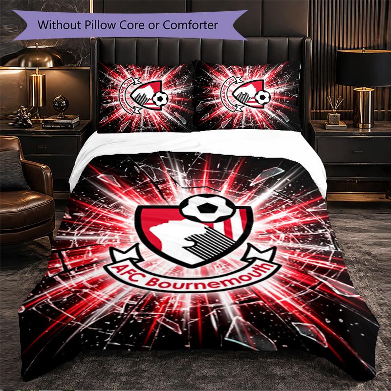 Bournemouth Football 3 Piece Bedding Set Soft Duvet Cover Set with Pillowcases Printed Bedroom Decor Set for Home
