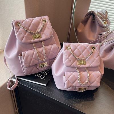 Backpack Chain Wind Niche Bag New Rhombus Embroidered Thread Backpack Women's Premium Commuter Handbag