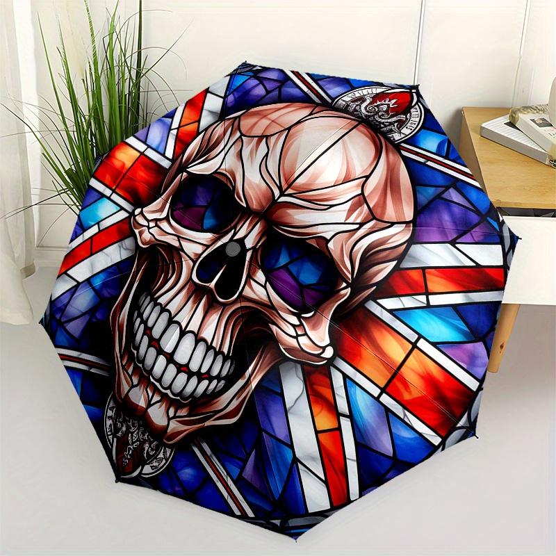 

Stained Glass Skull Wall Art Decor - Gothic Home Decoration, Unique Christmas Gift Idea for Halloween or Birthday Umbrella, Ha