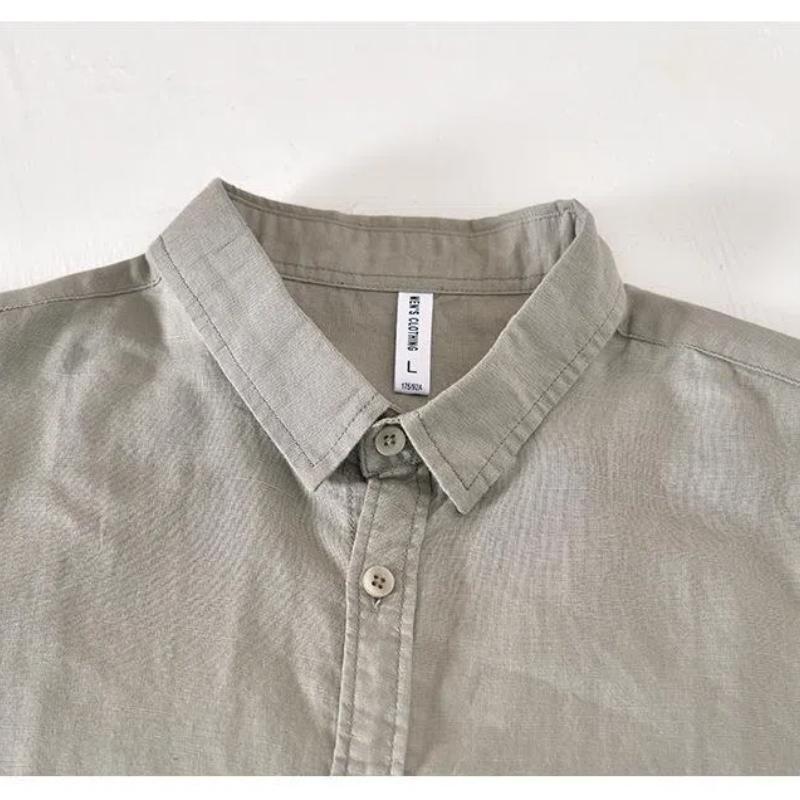Classical Summer Shirt Male Turn-down Collar Cotton Linen Short Sleeve Shirt for Man Solid Color Button Casual Shirt Simple Style Clothing