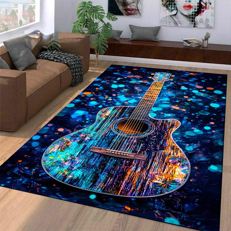 Colorful Guitar Pattern Carpet with Artistic Design and Boho Style Suitable for Use As an Anti-slip for Living Room Bedroom Sofas