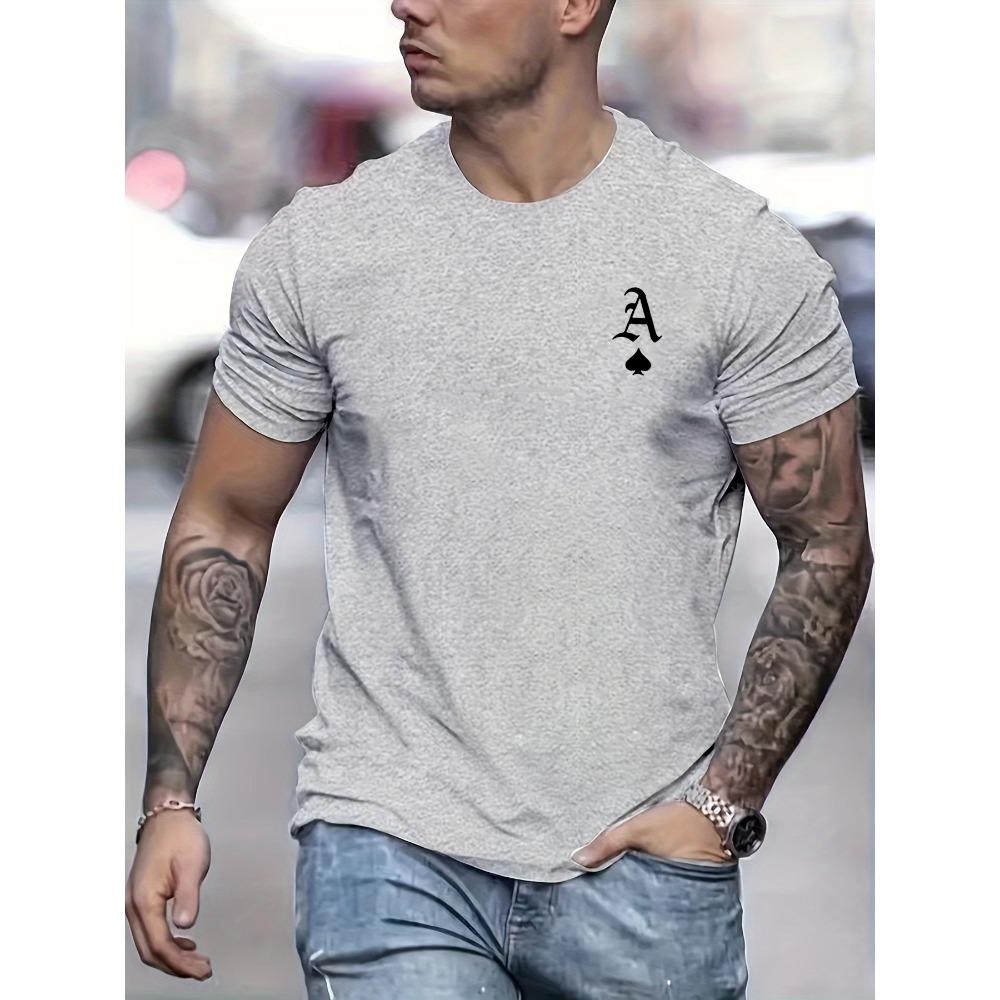 Men's summer fashionable casual loose classic poker A-line printed sports round neck short sleeved T-shirt top