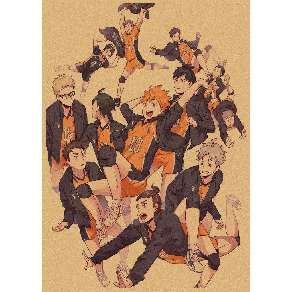 Haikyuu!! Retro Kraft Poster: Hinata Shoyo & Kageyama Tobio Decorative Wall Art