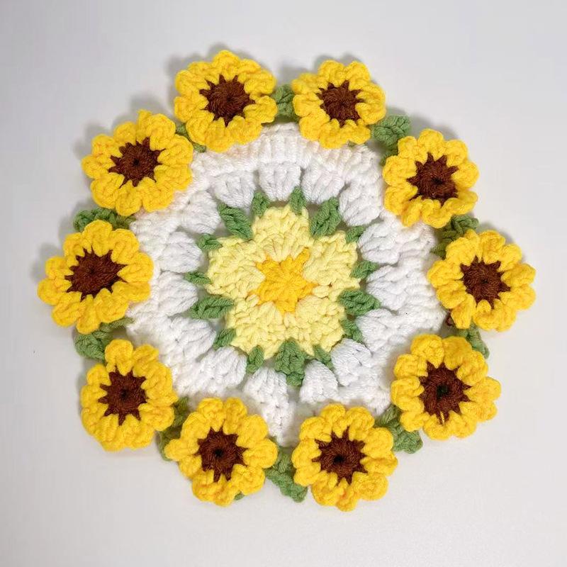 Crochet Flower Coaster Hand-knitted Lily Of The Valley Round Coasters Heat Insulation Non-slip Table Mats Home Kitchen Decor