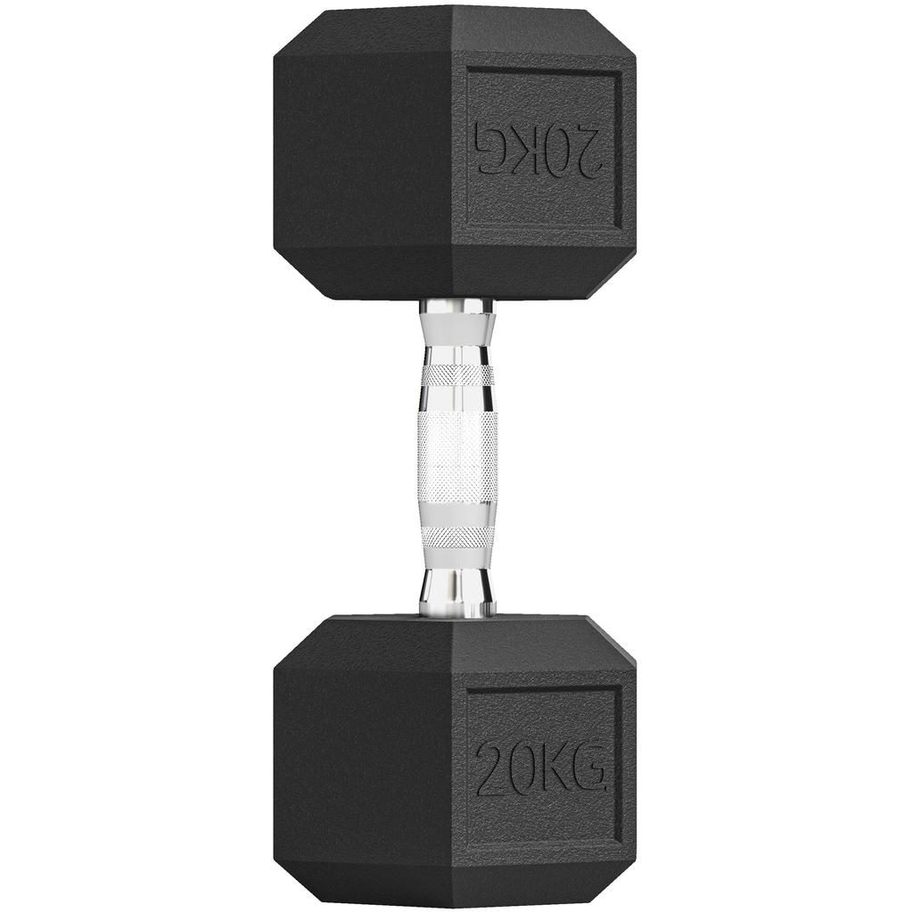 20KG Single Rubber Hex Dumbbell Portable Hand Weights Dumbbell Home Gym