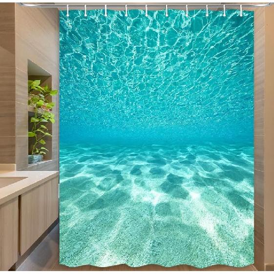 MERCHR Blue Ocean Beach Shower Curtain, Nature Underwater Sea World Scene Bathroom Curtains Waterproof Fabric, 71 x 71 Inches