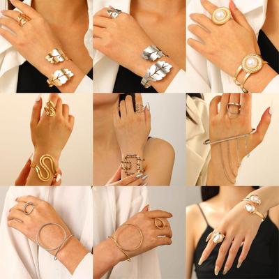 Set Bracciale & Anello Stampa Leopardo Geometrica Audace - Gioielli per Mano Regolabili per Donna