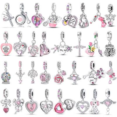 Copper Color Trunk Heart Shape Bow Pink Charms Beads Fitoriginal Bracelets Fine Diy Birthday Women Jewelry Gift