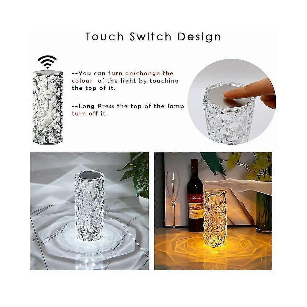 Diamond Crystal Table Lamp, 16 Colors Touch USB Charging Bedside Table Lamp Remote Control Bedside Lamp
