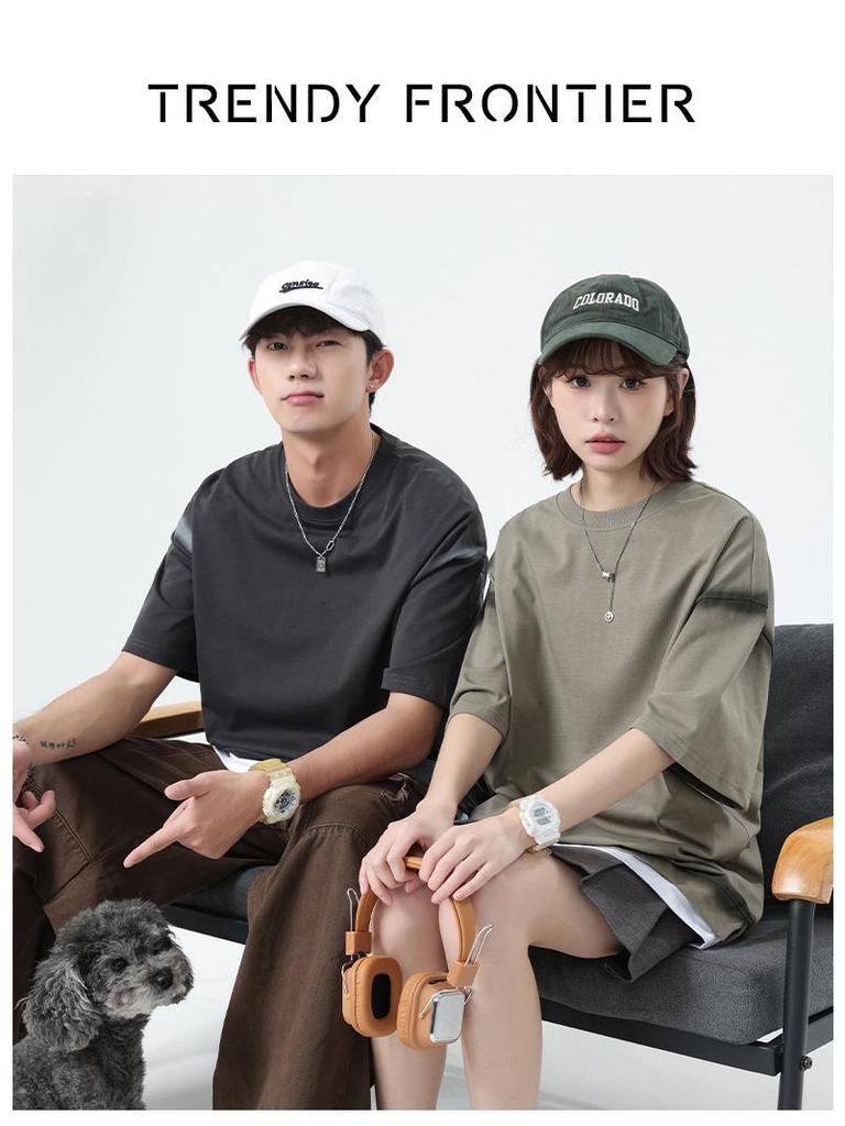 Spray-Dyed Heavyweight Cotton Short Sleeve T-Shirt - Unisex Trendy Two-Piece American Style Couple Top