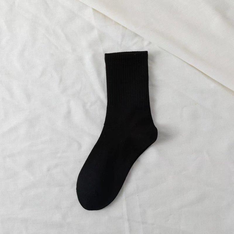 5PCS Ladies Pure Black and White Socks Sports All-match Solid Color Cotton Socks