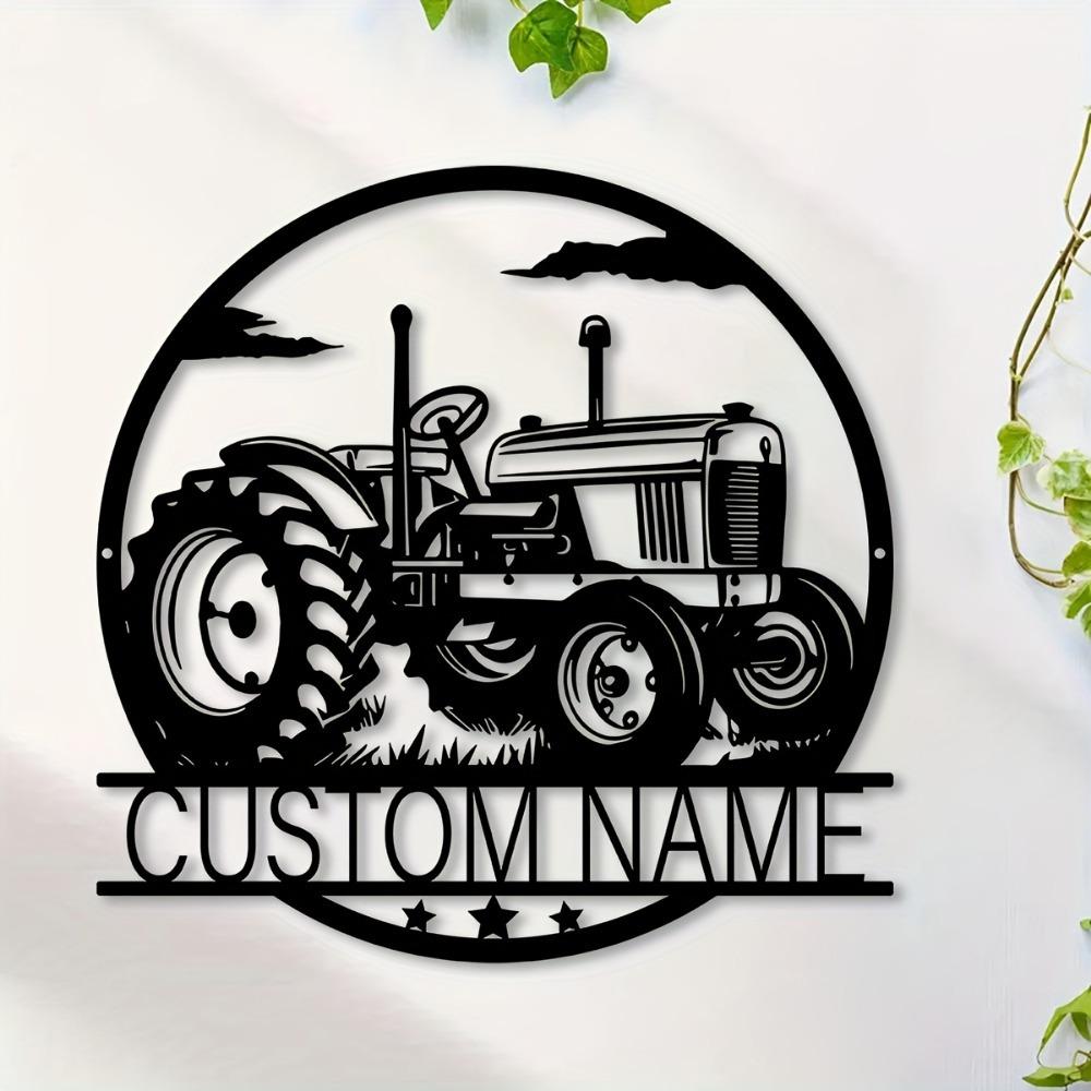 1pc Custom Metal Tractor Wall Sculpture, Personalized Name Sign, Rustic Farm Decor for Balcony, Courtyard, Gift, Tractor Emblem.
