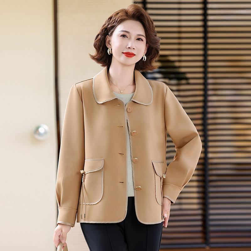Middle-aged and old women's clothing spring and autumn fashion lapel jacket top short thin age-reducing autumn casual jacket