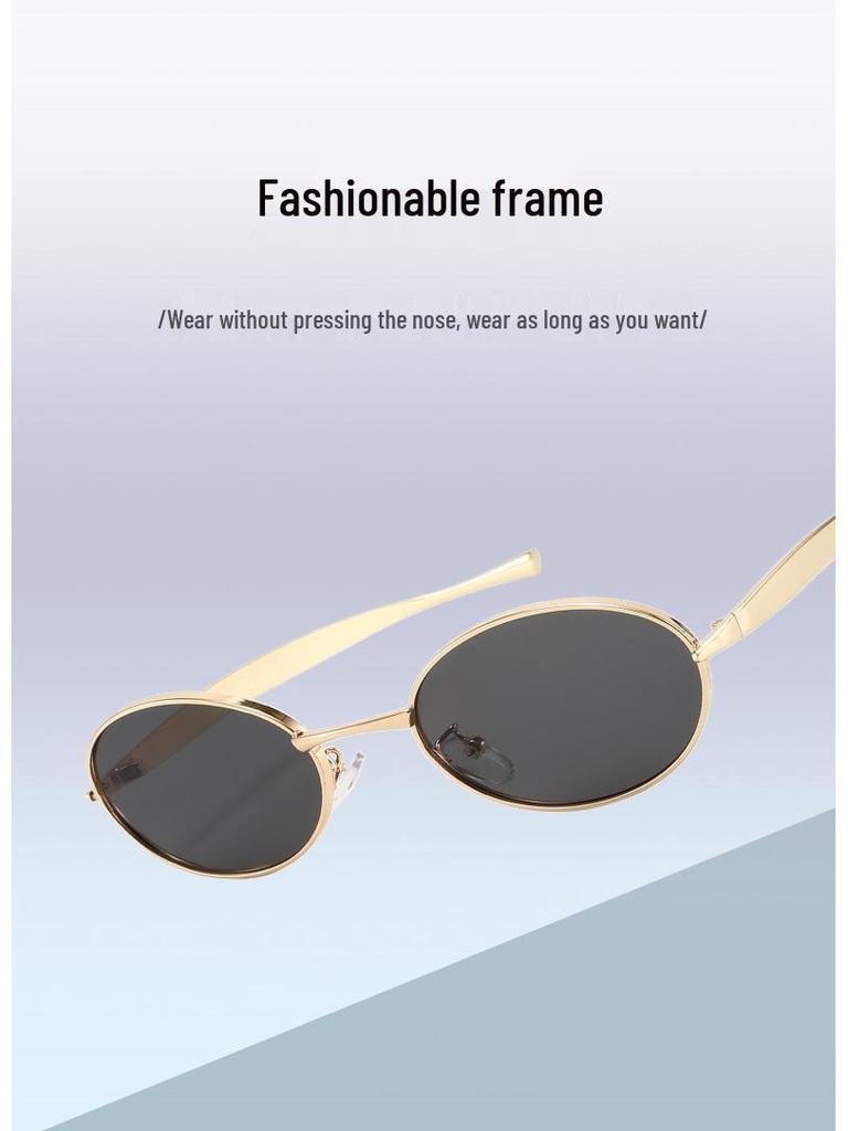 European & American Oval Frame Sunglasses - Fashionable Metal Design, High-End Runway Style
