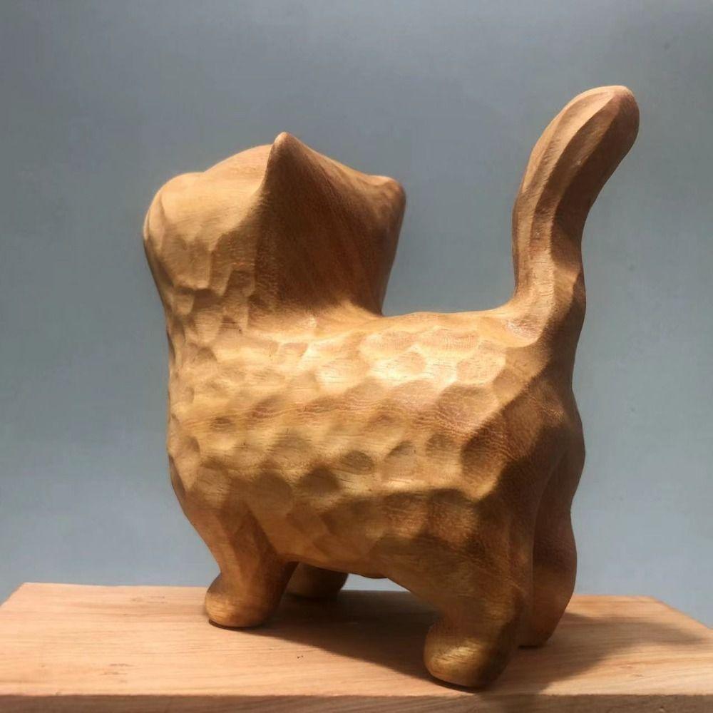 Tiny Wooden Cat Statue Hand-carved Animal Figurine Cat Model Crafts Cat Sculpture  Kids Gifts