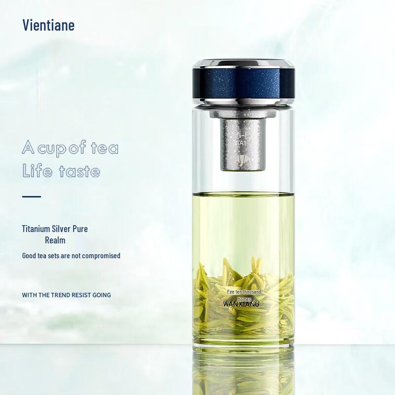 WANXIANG Titanium Silver Antibacterial Portable Glass Cup