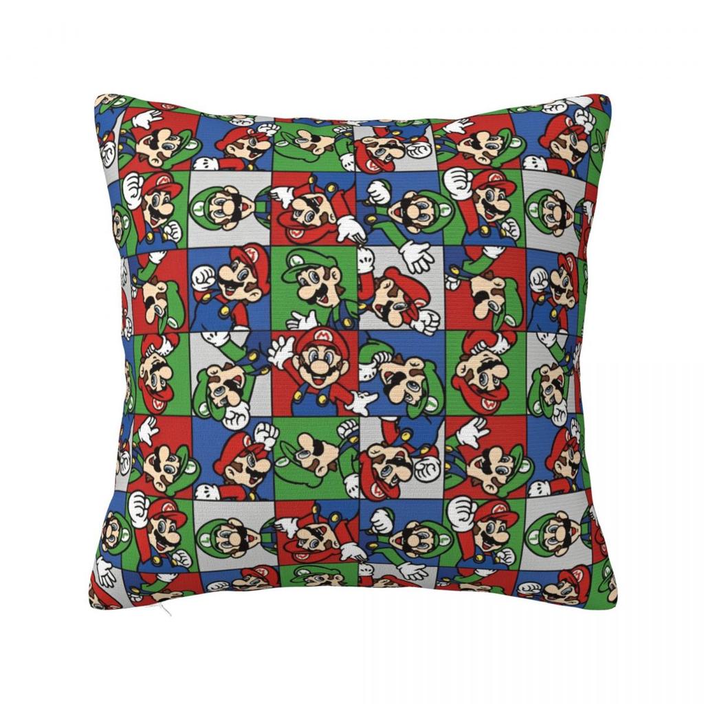Marios Square Pillowcases Polyester Seat Luigi Mushroom Yoshi Cushion Cover Funny Pillow Cover 45*45