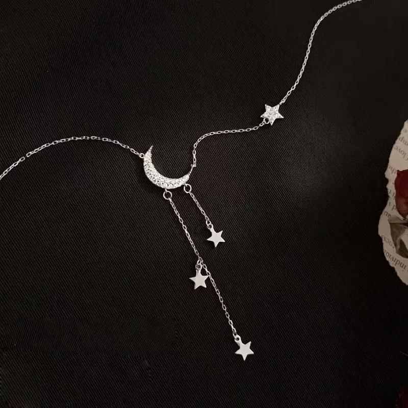 

Модное женское ожерелье Звезда Луна Кисточка Подвеска Стразы Ключичная цепочка Чокер Ожерелья Свадебные украшения Аксессуары Подарки A